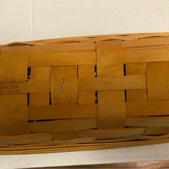 NWT LONGABERGER Green and Brown Bread Basket with Patterned Liner and Handles - Picture 6 of 10